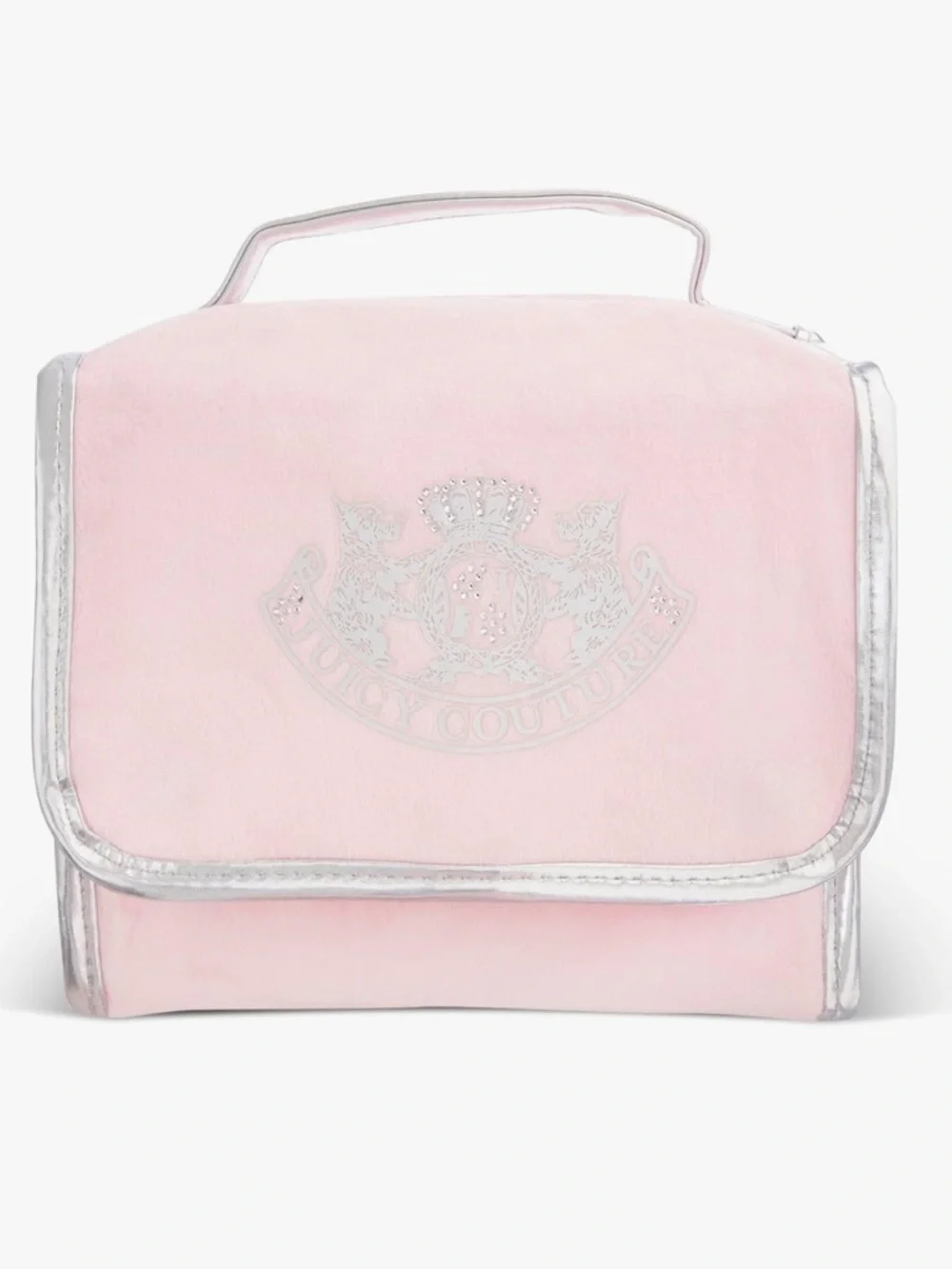 NIB Juicy Couture Light Pink Velvet Cosmetic Train Case with Silver Trim